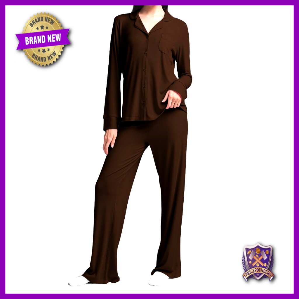 Large Rayon Pajama Set Long Sleeve Button Down Lounge Sleepwear